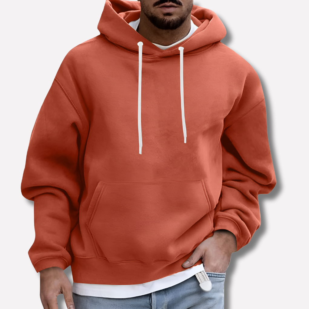 Komfortabel herre hettegenser i strikkeblanding, designet for fritid og casual stil, også i store størrelser.