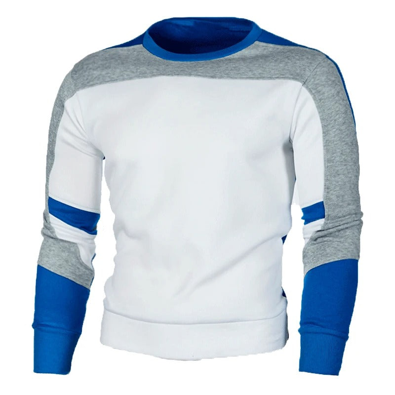 Moteriktig herre sweatshirt med rund hals og fargeblokkdesign. Komfortabel menns genser for uformell bruk.