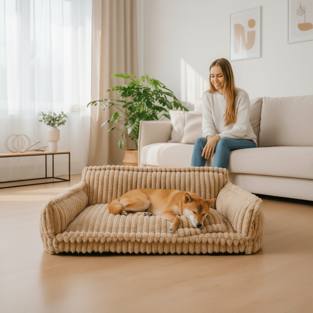 Vaskbar hundesofa med avtakbart trekk. Enkel å holde ren for et hygienisk sovemiljø.