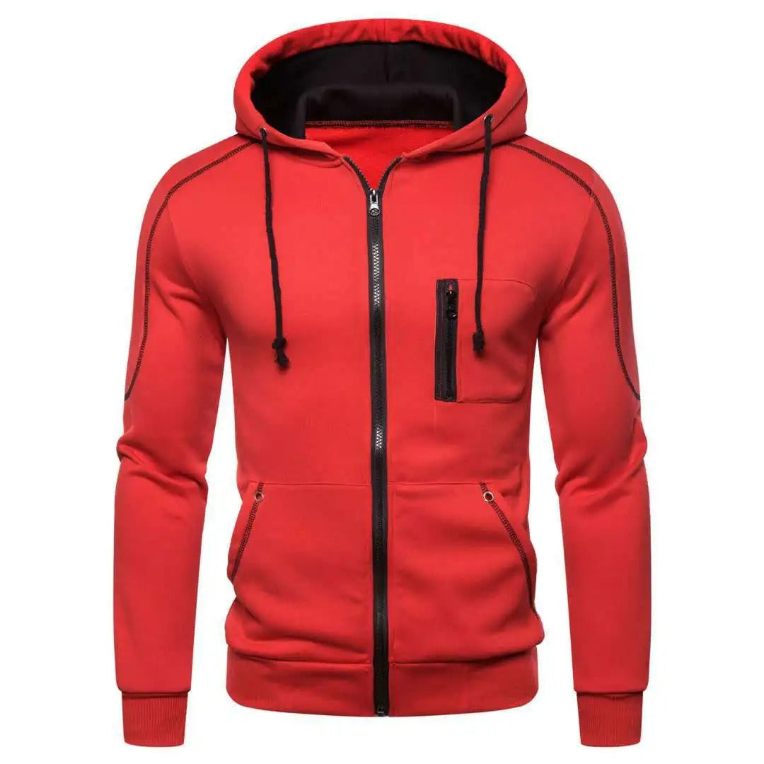 Komfortabel marineblå hettegenser med glidelås for menn, ideell for fritid og casual hverdagsstil.