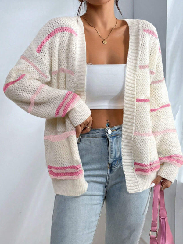 Allsidig oversized strikkejakke for kvinner. Myk åpen front cardigan, ideell for høst, vinter og vår.