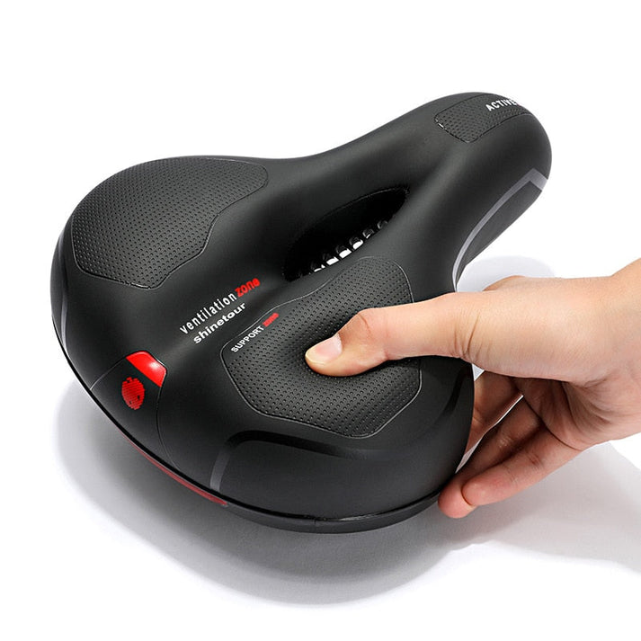 Ergonomisk sykkelsete, reduserer trykk, ideell for lange sykkelturer på landevei og sti.