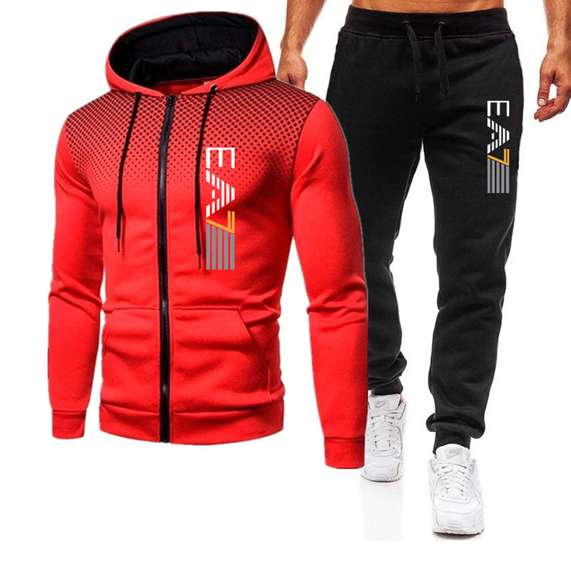 Detalj av herre hettegenser i polyester med glidelås, del av komfortabelt joggesett.