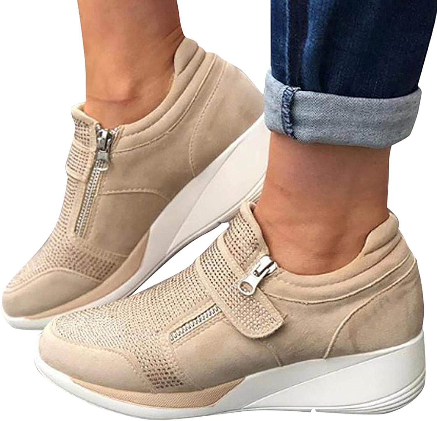 Komfortable damesneakers med praktisk glidelås for enkel av- og påtagning.