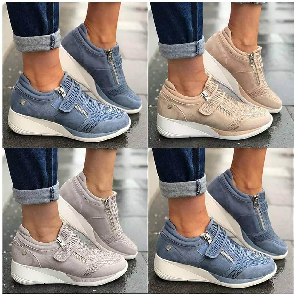 Damesneakers med glidelås i mykt, pustende materiale, designet for langvarig komfort.