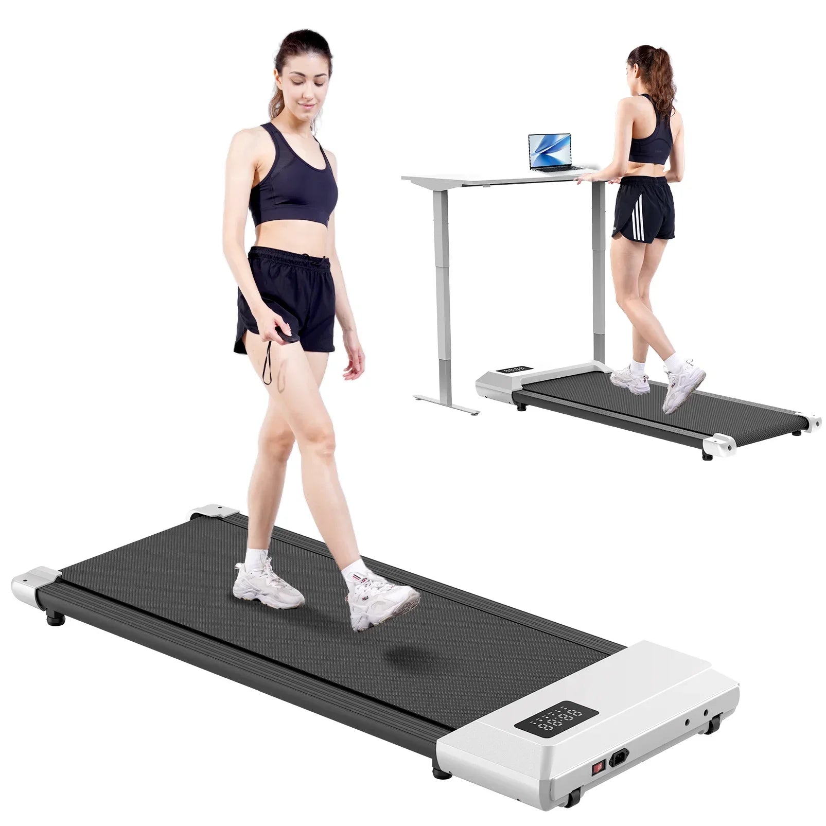 Slank, sammenleggbar tredemølle for kontor og hjem. Stille walkingpad design for effektiv fitness og helse.
