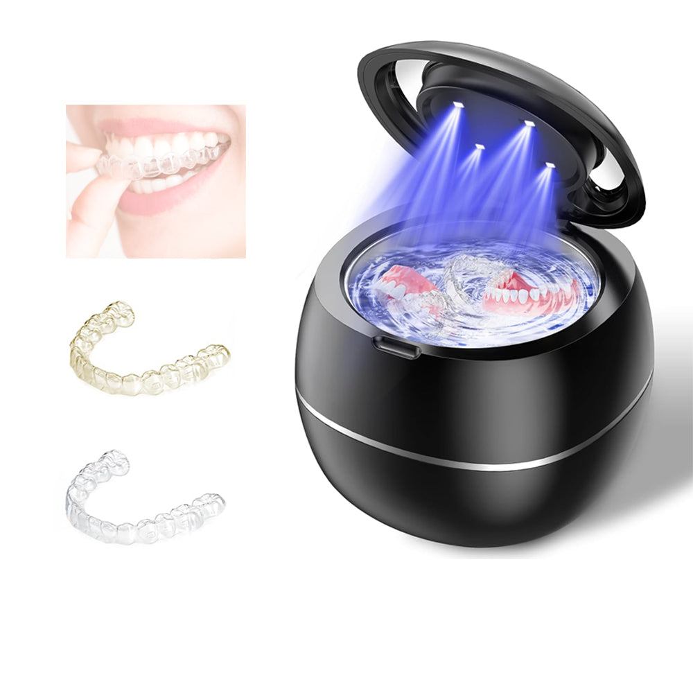 Bærbar ultralydrenser med UV for optimal munnhygiene av proteser og bittskinner. Kjemikaliefri dyprensing.