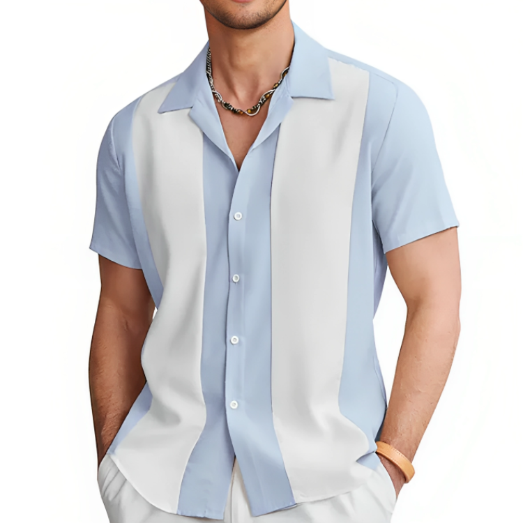 Komfortabel kortermet herreskjorte i lett polyester, perfekt for varme sommerdager og uformell sommermote.