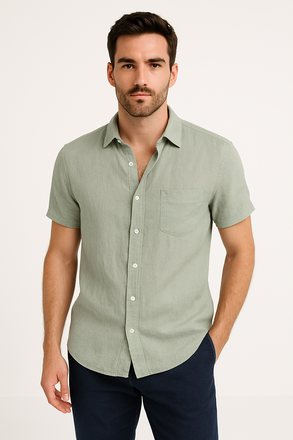 Stilig kortermet herreskjorte, casual design i polyester for en komfortabel sommer.