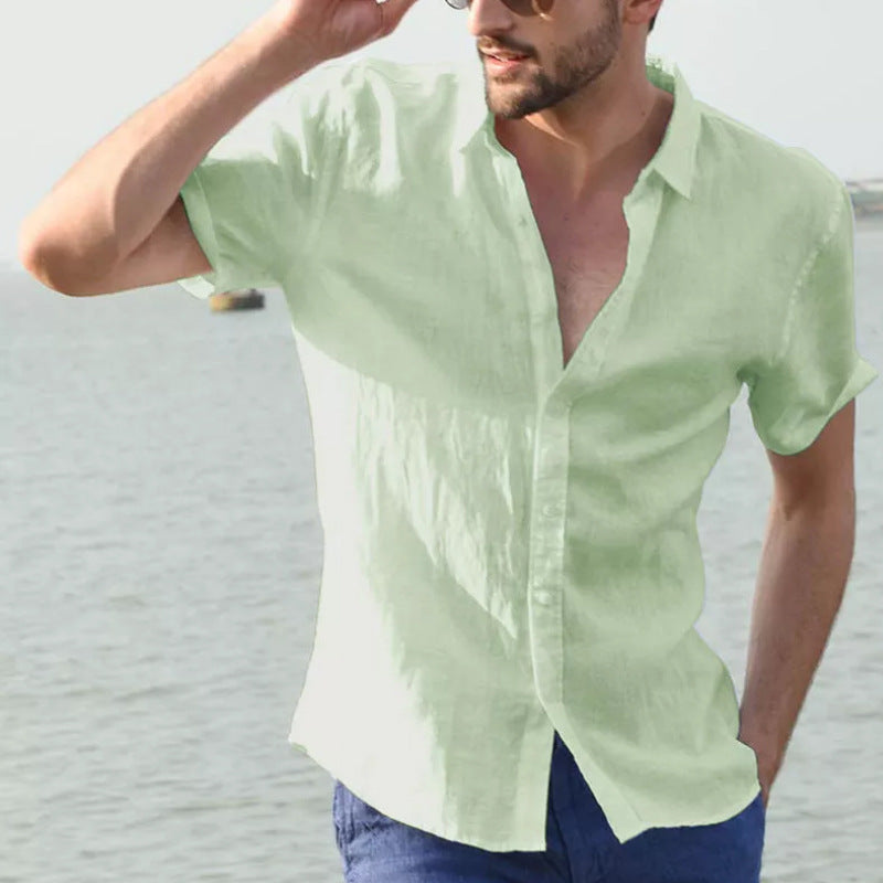 Casual herreskjorte for menn, kortermet og komfortabel i polyester for en avslappet hverdagslook.
