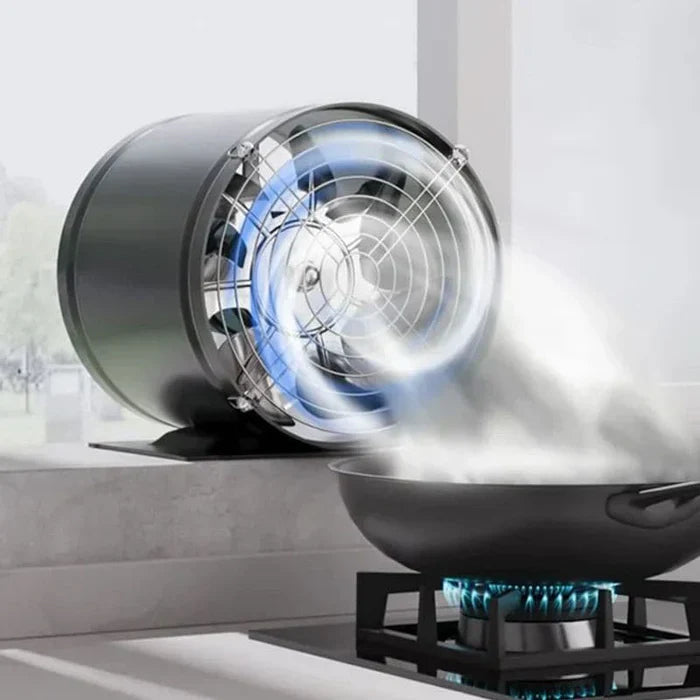 Stilren metallvifte; kraftig avtrekksvifte med robust design for langvarig og stillegående ventilasjon.
