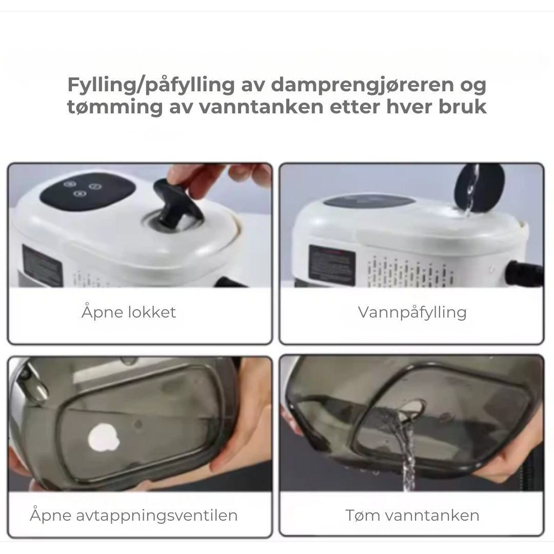Allsidig dampvasker for komplett dyprengjøring av bolig, kjøretøy og fartøy. Kjemikaliefri og effektiv.