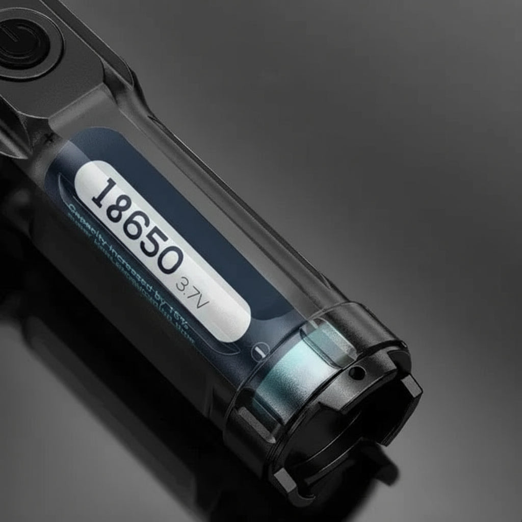 Multifunksjonell LED-lykt for camping og turer; oppladbar, vanntett og gir sikkerhet i mørket.