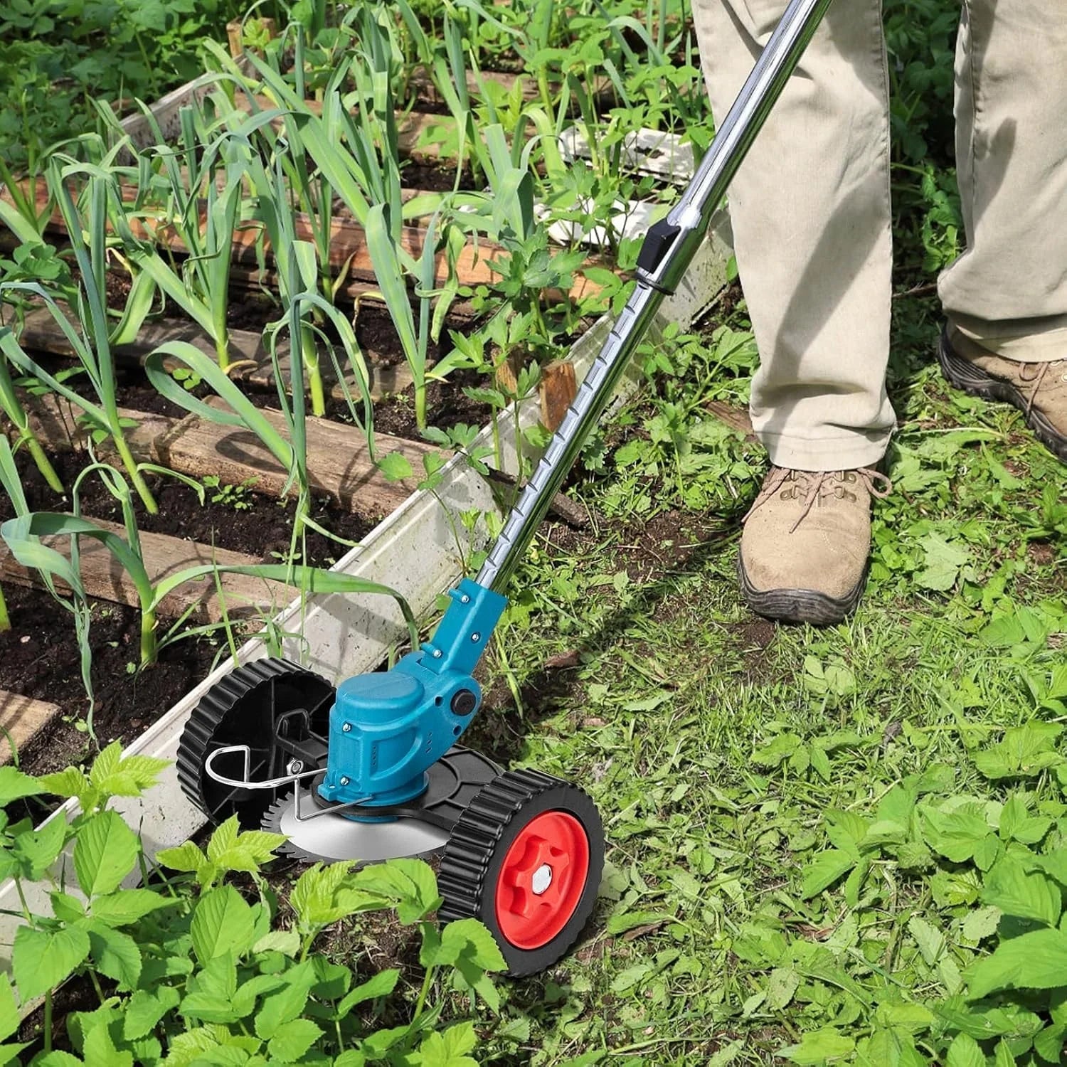 Ergonomisk justerbar trådløs gresstrimmer 36V kantklipper for komfortabelt hagestell og presis trimning.