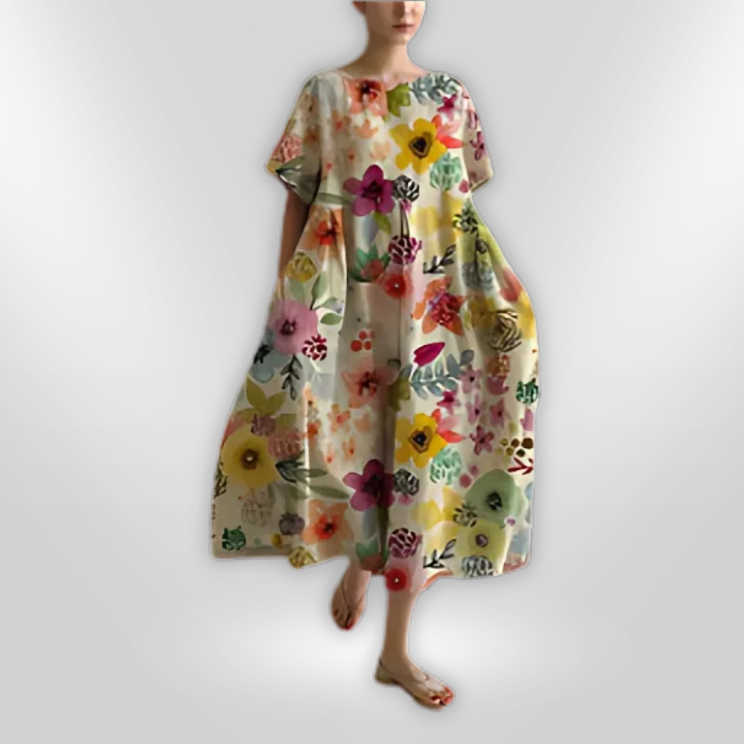 Sommerkjole: Elegant floral maxikjole for kvinner, løs passform, ideell for både fest og hverdag.