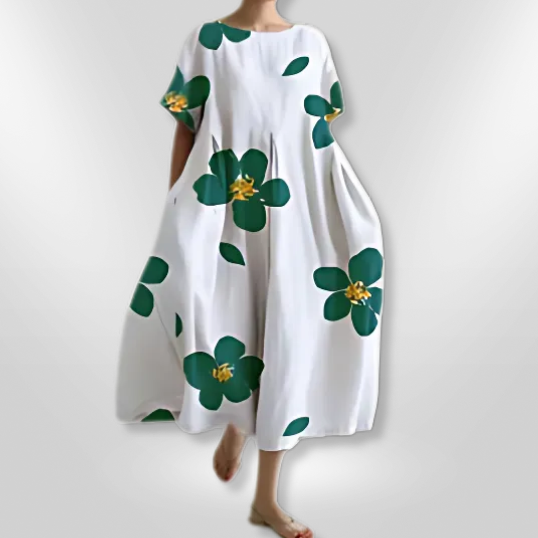 Elegant kvinnekjole: Floral maxikjole med løs passform, perfekt som sommerkjole og festkjole.