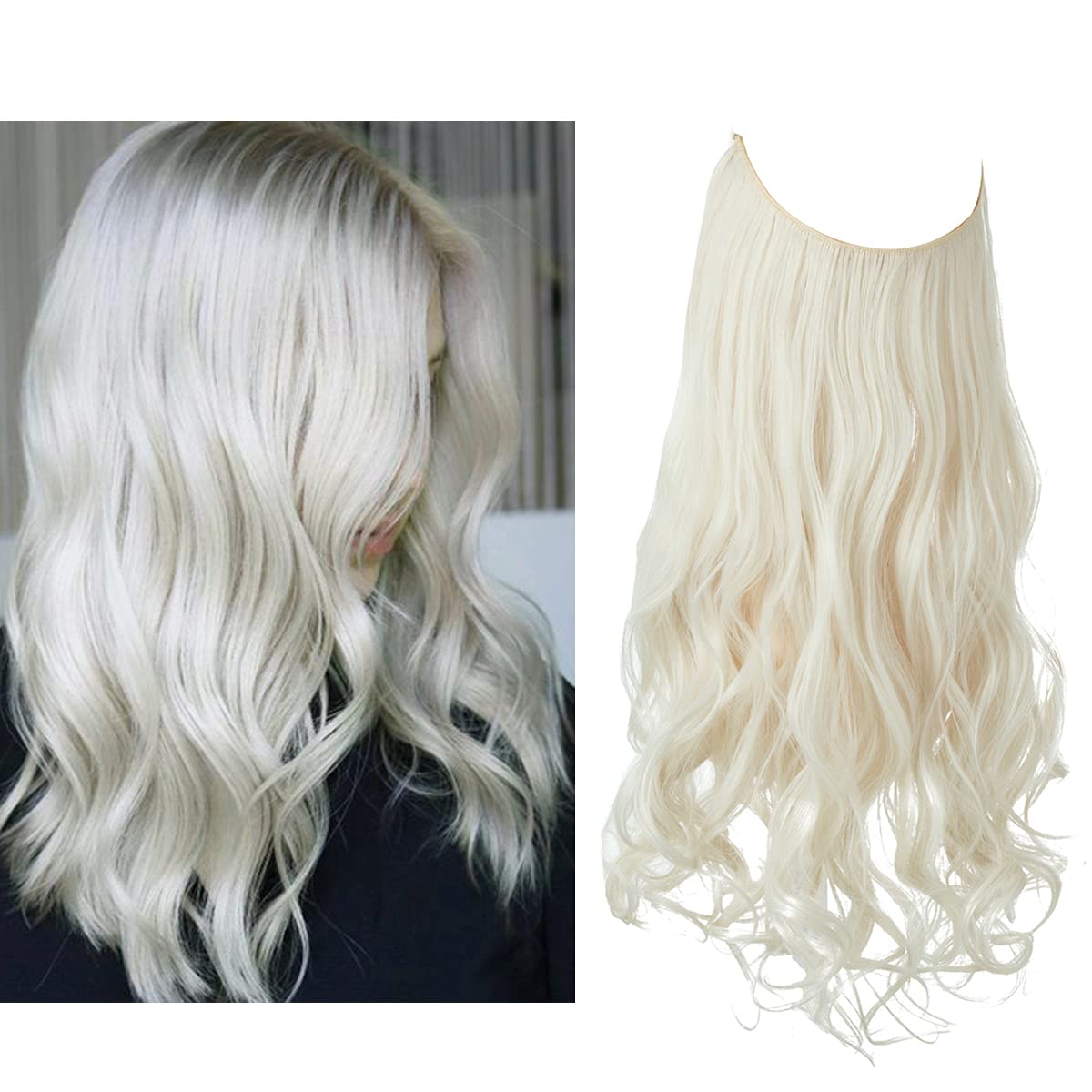 Kvinne med usynlig hårforlengelse; skaper naturlig volum og lengde for hverdagslook.