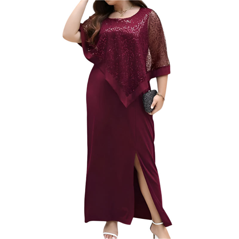 Kvinne tunikakjole med glamorøse paljetter og stilfulle batwing-ermer, perfekt for fest og sommer.