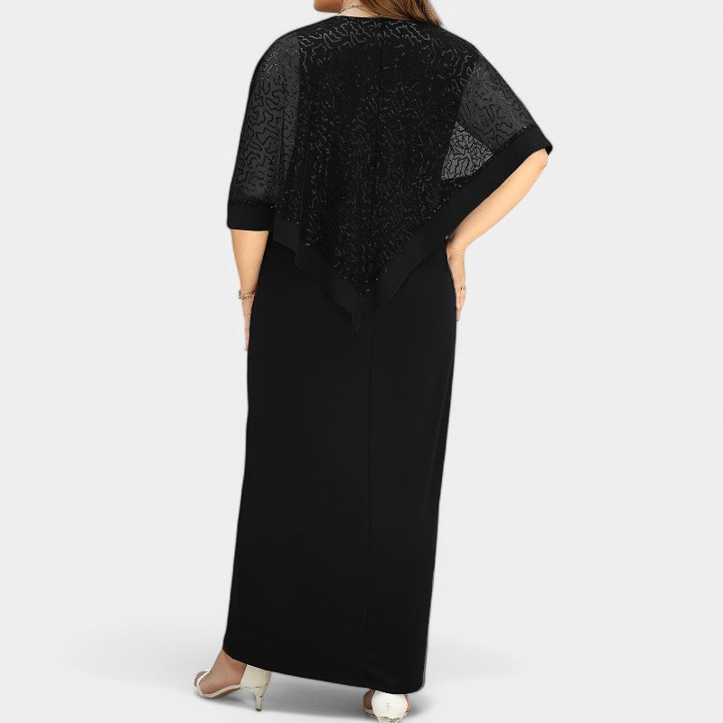 Glamorøs festkjole for kvinner, med elegante batwing-ermer og skinnende paljetter som gir en eksklusiv stil.