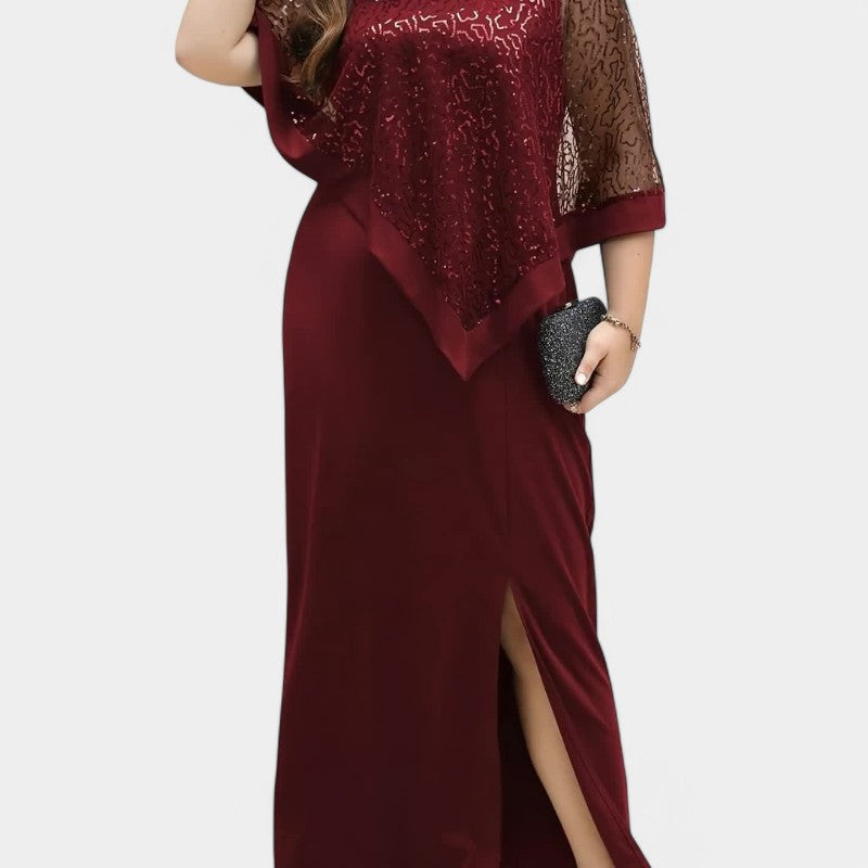 Batwing-ermer og paljetter pryder denne elegante tunikakjolen for kvinner. En komfortabel løs passform.