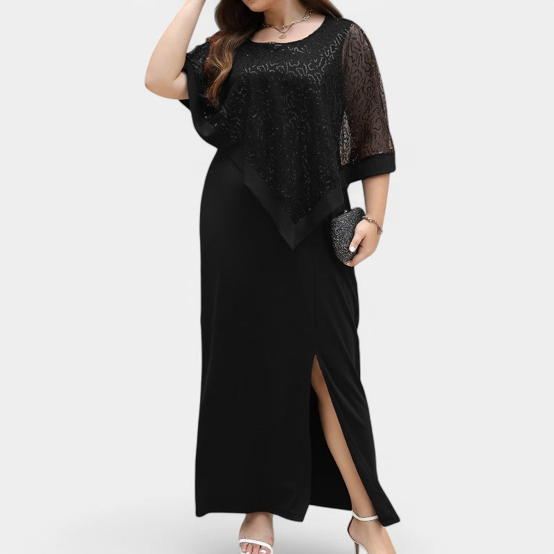 Løs og elegant tunikakjole for dame, med glitrende paljetter og batwing-ermer. Perfekt sommerkjole eller festantrekk.