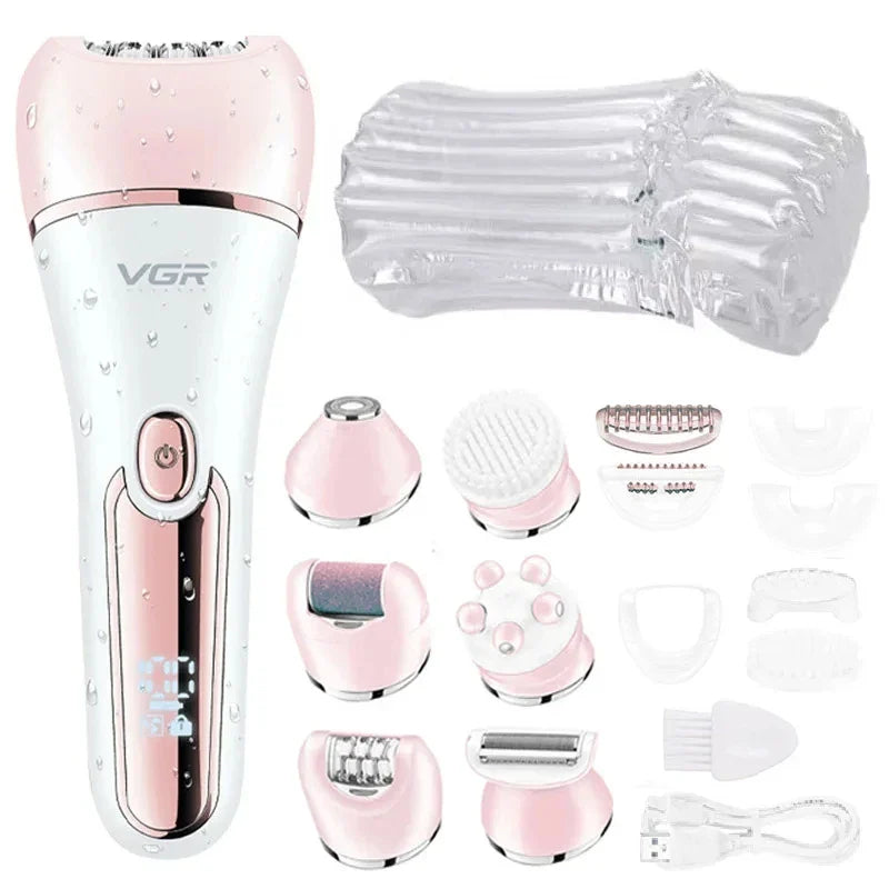 Glatt hud med kvinneepilator 6-i-1. Hårfjerner, vanntett for enkel bruk. To hastigheter for alle hudtyper.