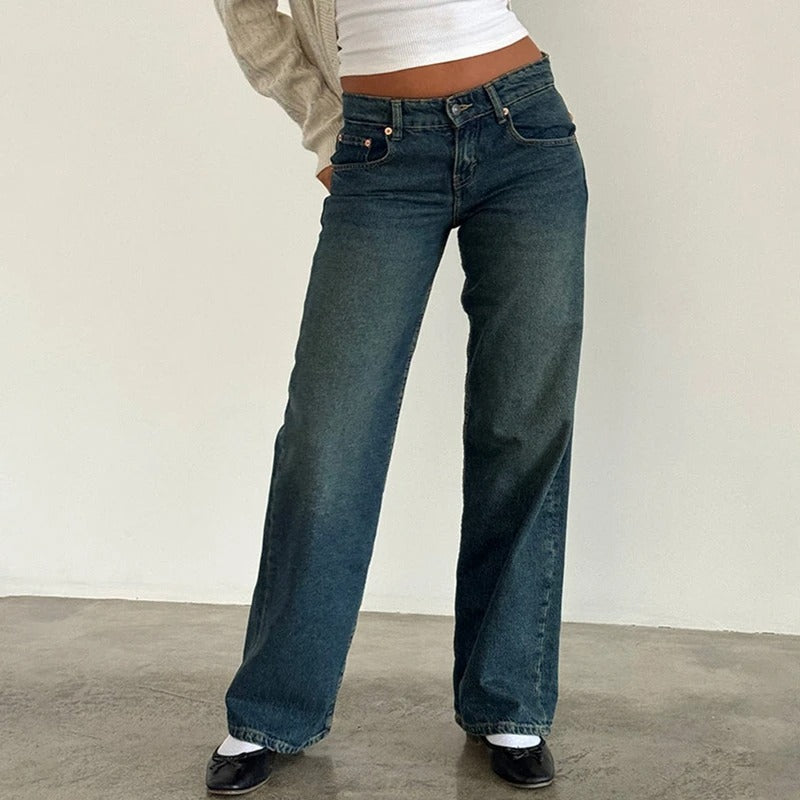 Vintage stil boyfriend-jeans for kvinner, løs og komfortabel passform for retro streetwear.