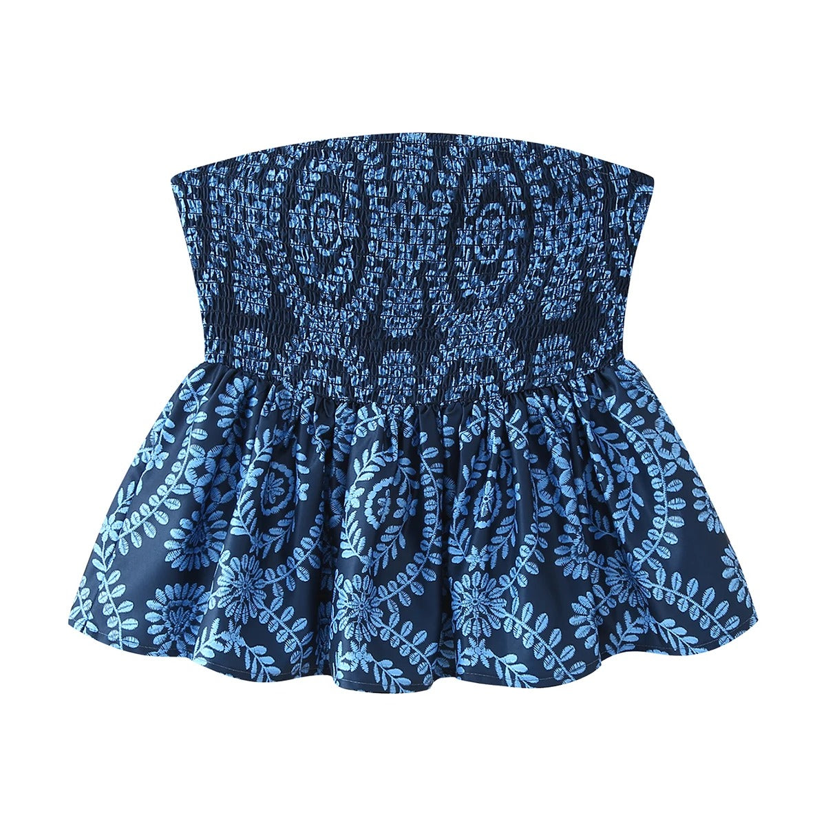 Elegant blomster crop topp med volanger til fest, stroppeløs camisole for kvinner.