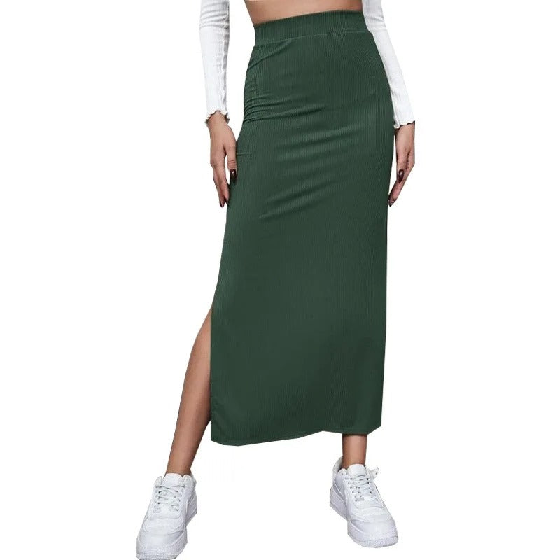 Moteriktig høy midje splitskjørt for kvinner. Langt, slankt og elegant design for alle anledninger.