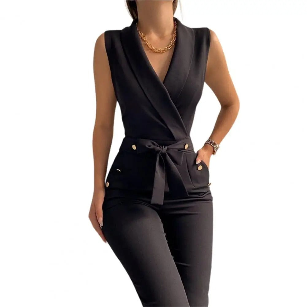 Stilig V-hals jumpsuit med vide ben for kvinner, allsidig for både fest og en elegant sommerlig hverdagslook.