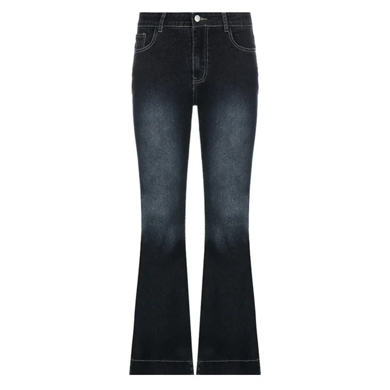 Kvinner flare-jeans i myk, stretch denim. Lav midje og utsvingt ben gir en flatterende, moteriktig silhuett.