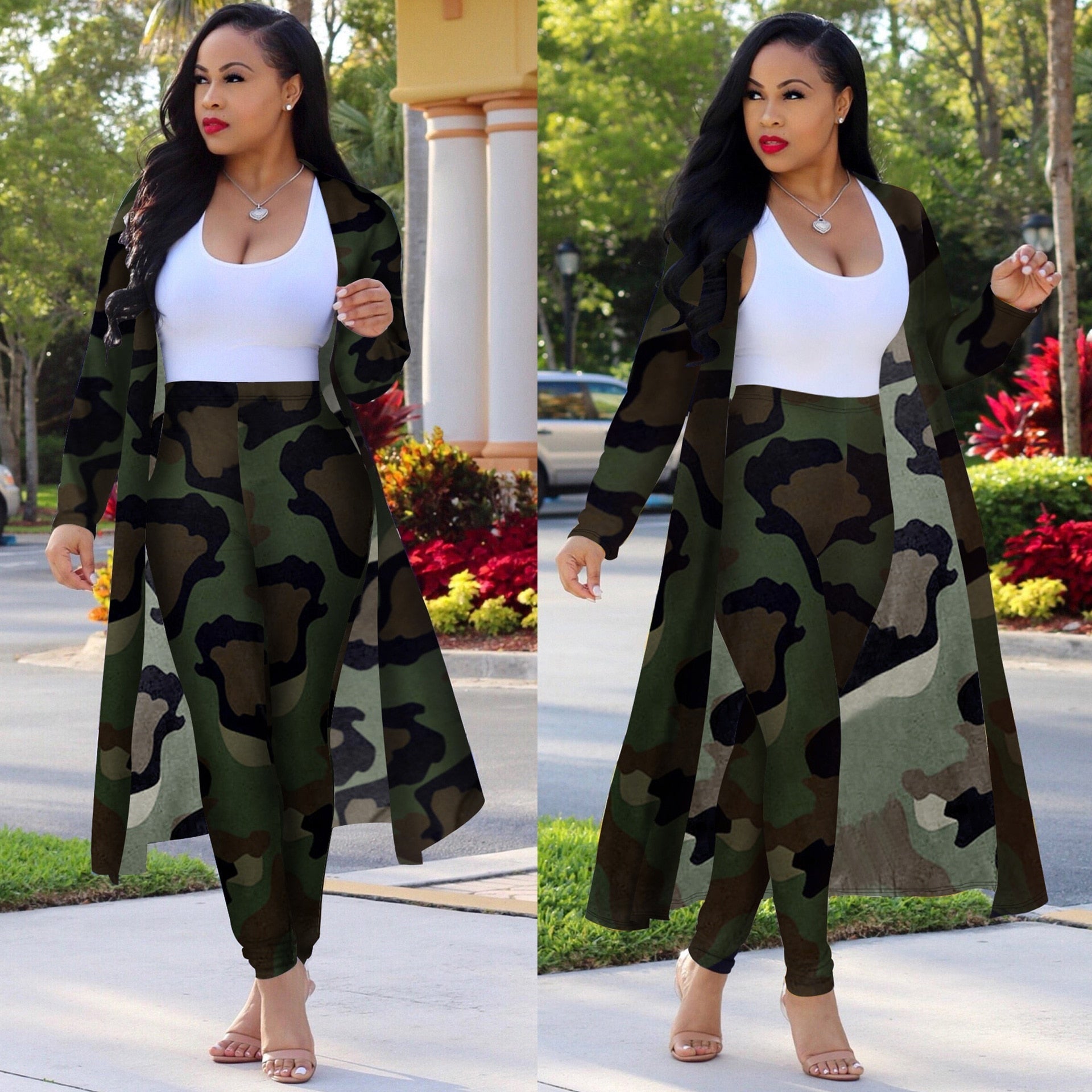 Elegant mønstret kimono cardigan sett for kvinner, stilig for sommerfester og fritid.