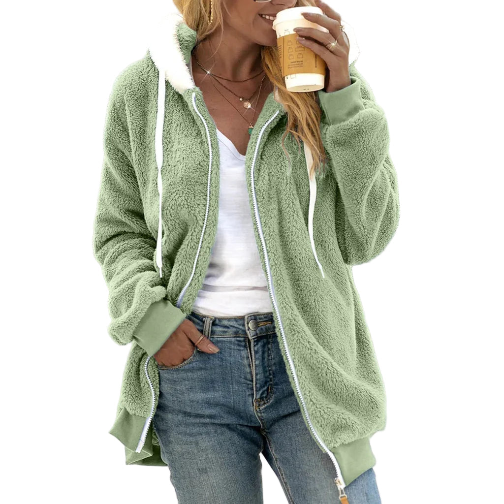 Kvinner myk oversized hettecardigan i varm strikk, perfekt for kalde vinterdager.