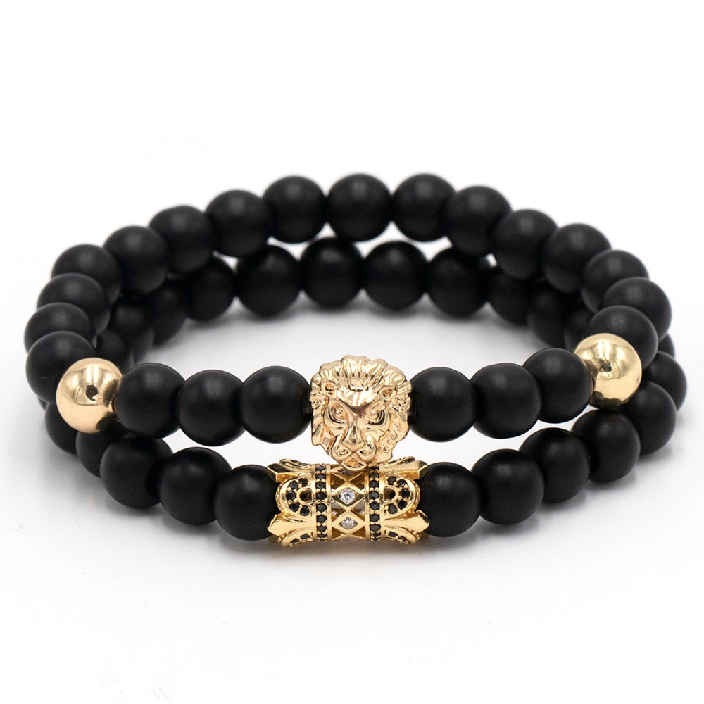 Kvinner naturstein løvearmbånd for styrke, med unike perler og elegant metallhode. Energi og selvtillit.