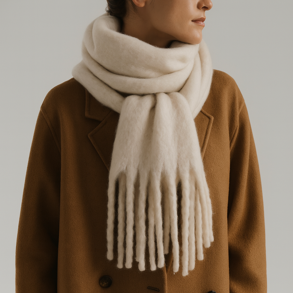 Elegant, langt oversized skjerf for kvinner. Et moteriktig vintertilbehør.