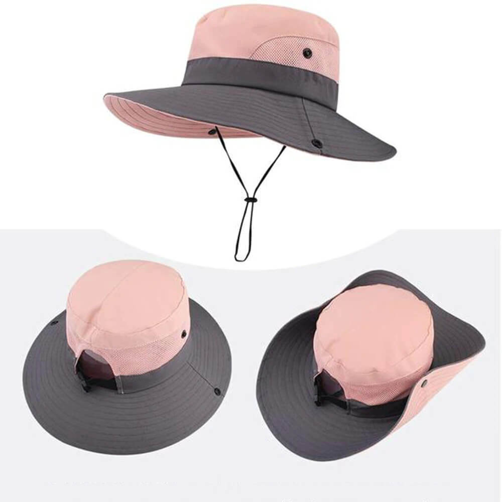 Kvinner solhatt med hestehaleåpning, strandhatt for sommer, UV-beskyttende.