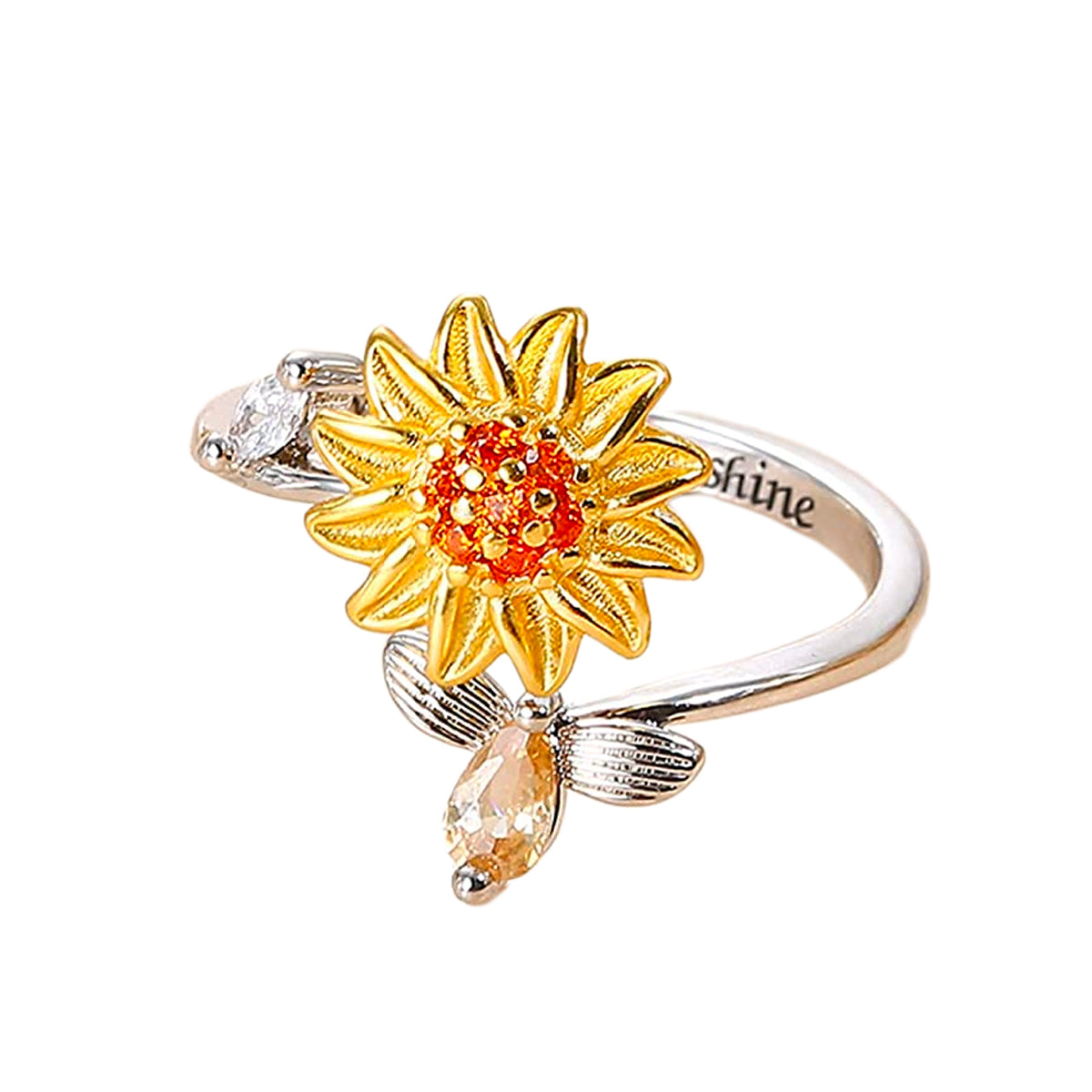 Kvinner solsikke fidget ring, justerbar kobber spinnerring for effektiv angstlindring og fokus.