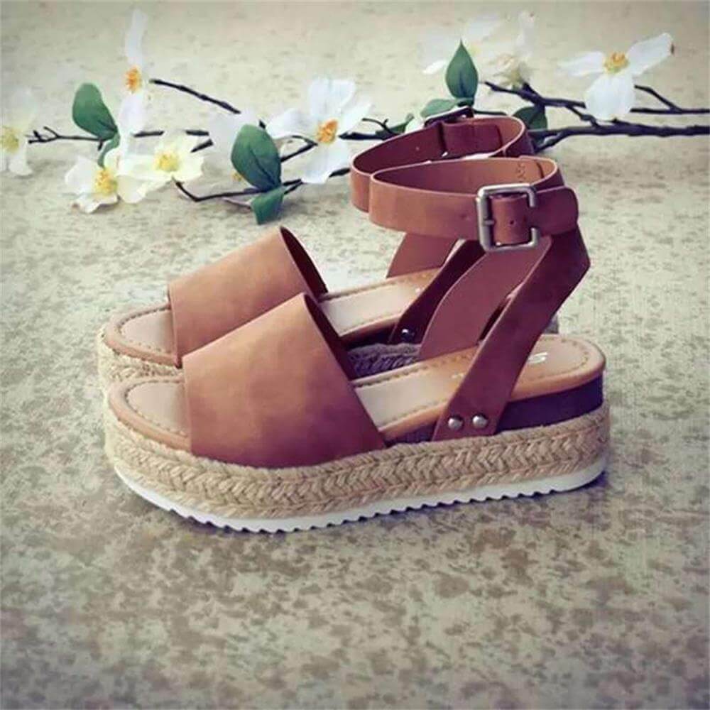Kvinner sommer sandaler: Espadriller med plattform og ankelstropp, perfekt for stil.