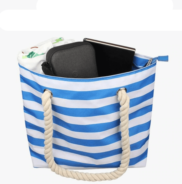 Allsidig strand-, piknik- og drikkeveske med skjult, isolert rom. Elegant og praktisk for sommeren.