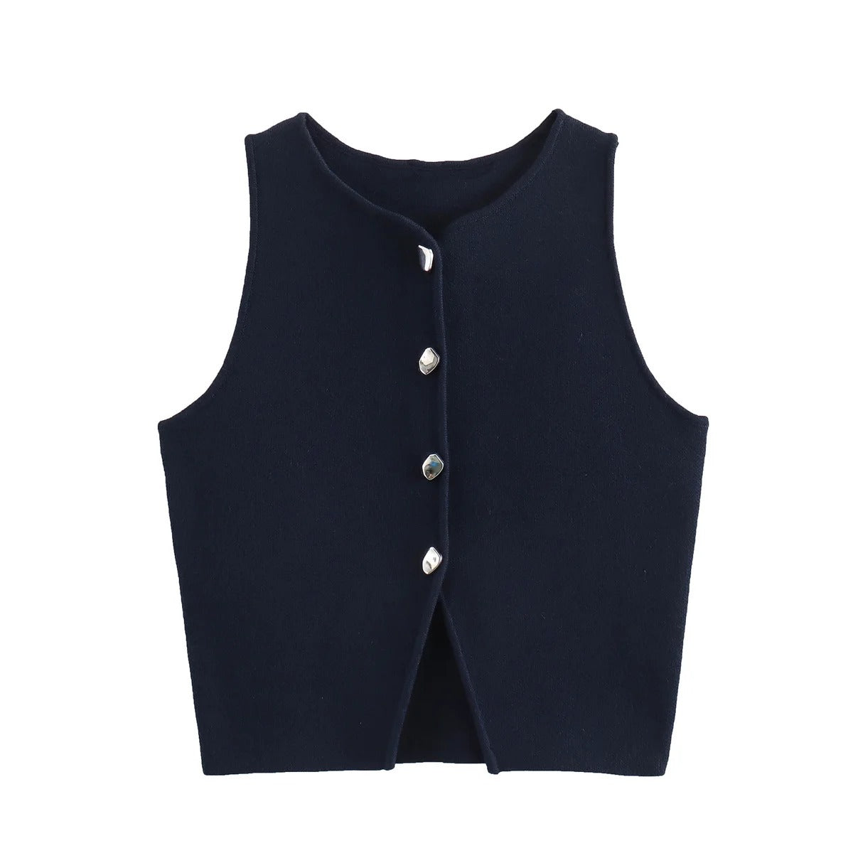 Kvinner strikket crop topp med knapper, perfekt for sommer, vår og hverdagsstil.