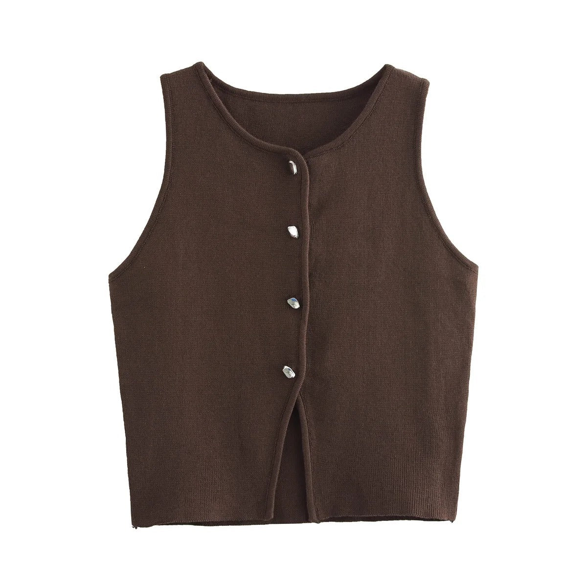 Strikket crop tanktopp for kvinner med stilige knapper, ideell for streetwear og allsidig mote.