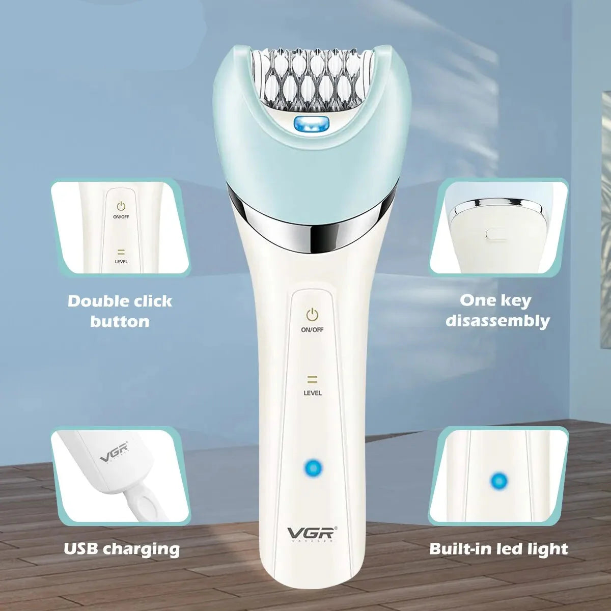 Oppladbar kvinners epilator med lang brukstid for praktisk og effektiv hårfjerning hjemme eller på reise.