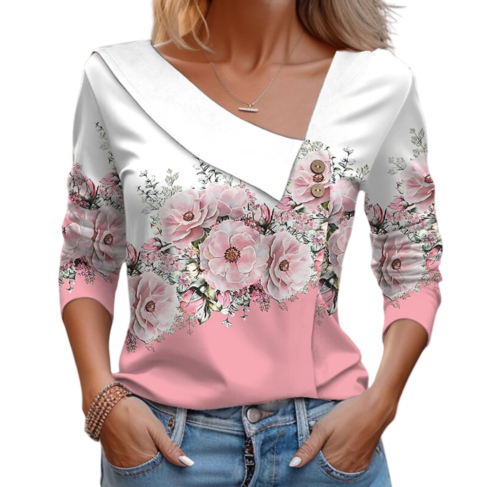 Kvinners elegant bluse med fargerikt blomsterprint, langermet, perfekt for vår og sommer.