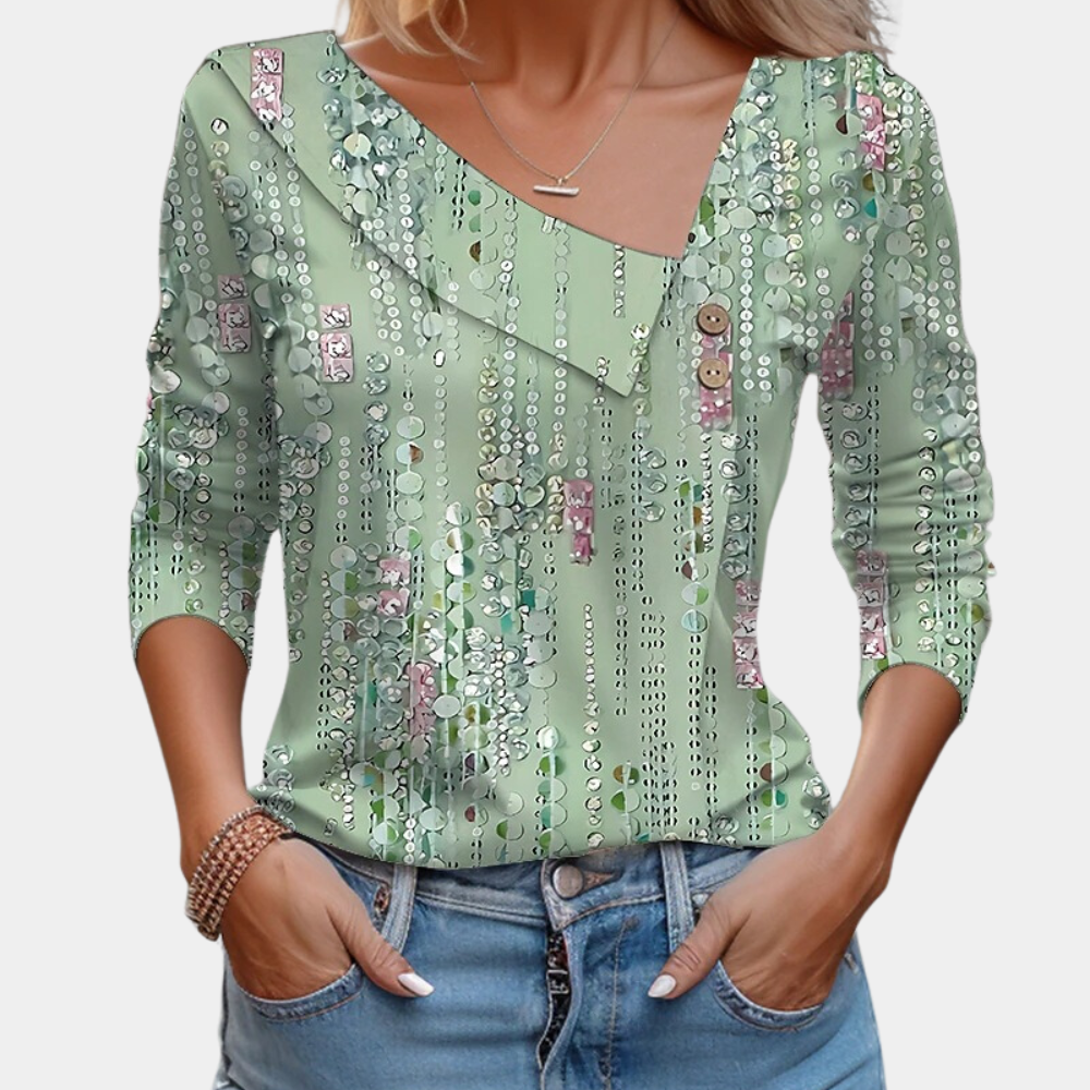 Trendy elegant bluse for kvinner med levende blomsterprint, langermet for en stilig look.