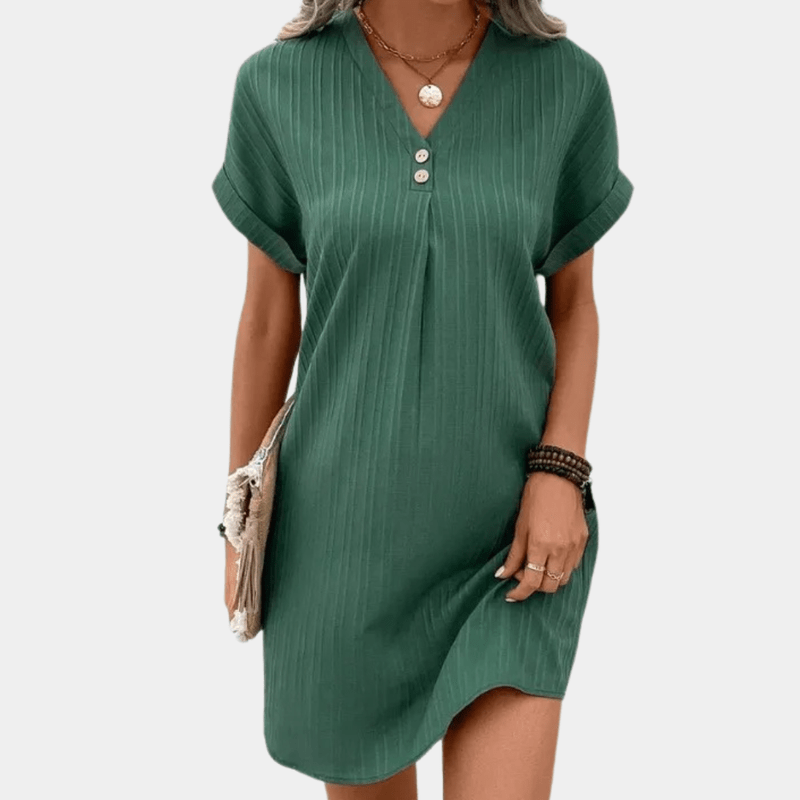 Trendy kvinners mini kjole med V-hals, ideell som casual sommerkjole.