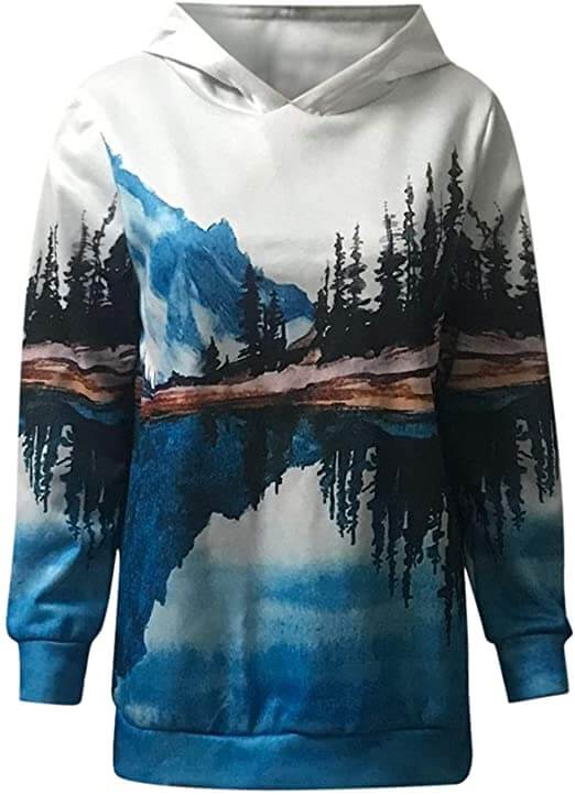 Trendy damegenser med unikt fjelltrykk, stilfull og avslappet topp for motebevisste kvinner.