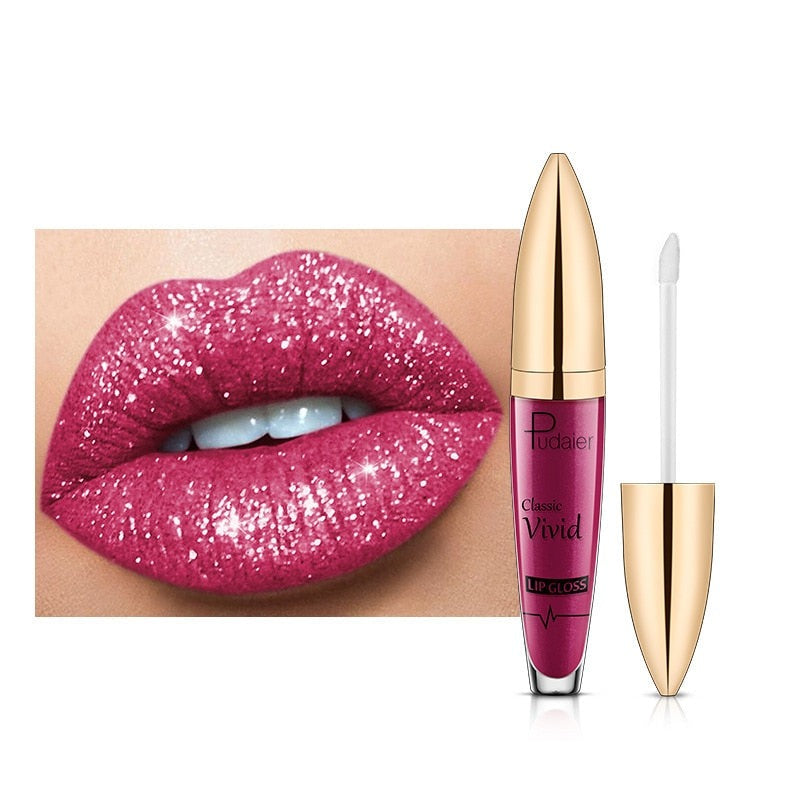 Langvarig lipgloss med strålende glitter. Perfekt for festmakeup og skjønnhet.