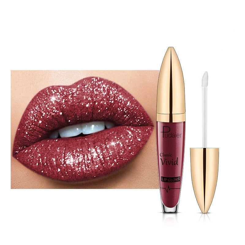 Kosmetikk for glansfulle lepper. Langvarig lipgloss med glitter for en festlig look.
