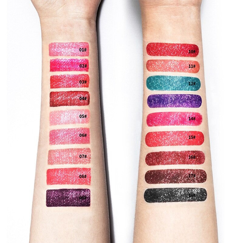 Lipgloss med diamanteffekt. Kvinners kosmetikk for glitrende, langvarig og fuktighetsgivende glans.