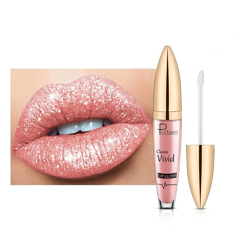 Kvinners makeup: Strålende lipgloss med glitter. Gir festmakeup-look.
